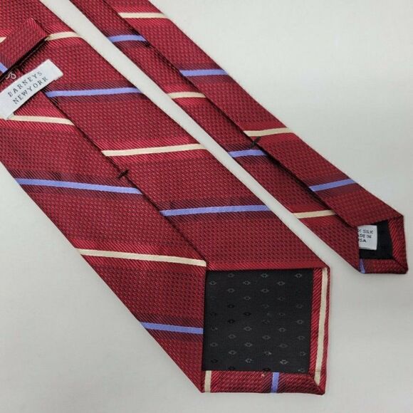 BARNEYS NEW YORK SILK TIE RED BLUE STRIPE LUXURY 3.5" - Picture 3 of 3
